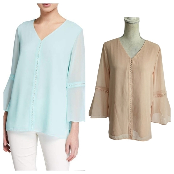 Calvin Klein Blush Chiffon Pearl Trim Blouse - Picture 1 of 9